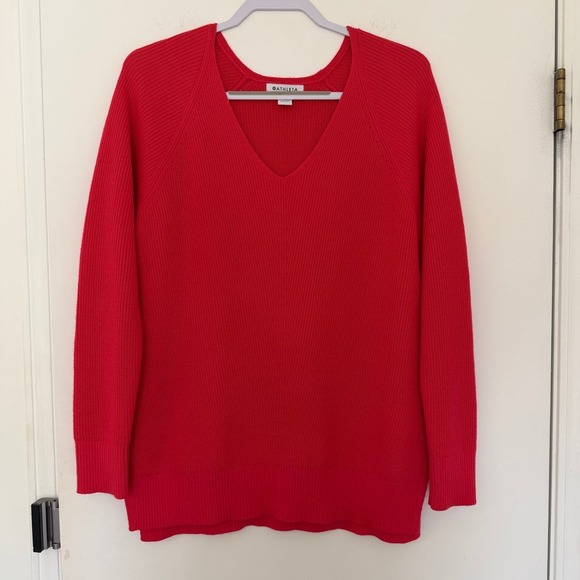 Athleta Sweaters - Athleta Red V Neck Ribbed Knit Long Sleeve Sweater Women's Size M